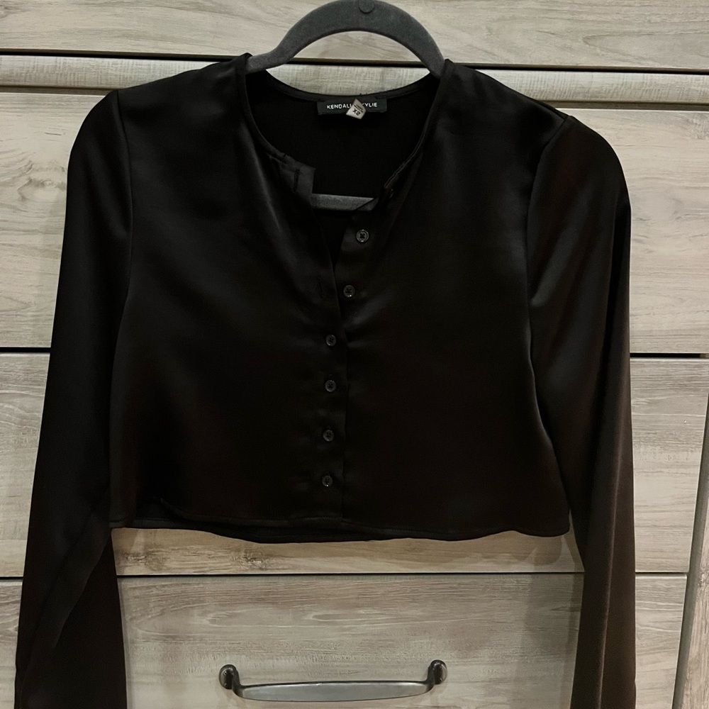 Kendall & Kylie Black Satin Blouse
